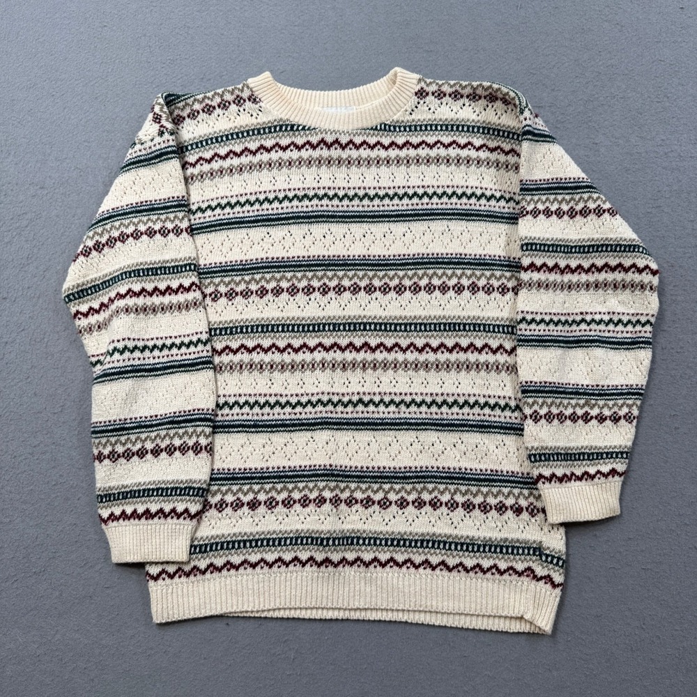 Extra Energy Sweater Women's Medium Multicolor Geometric Knit Crewneck USA Made